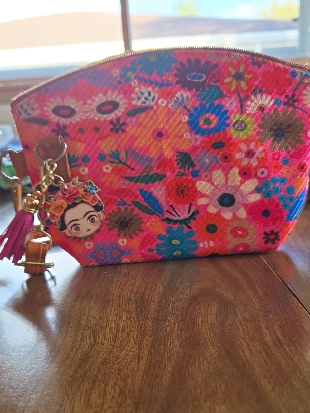 Pink Floral Versatile Pouch with Frida Charm